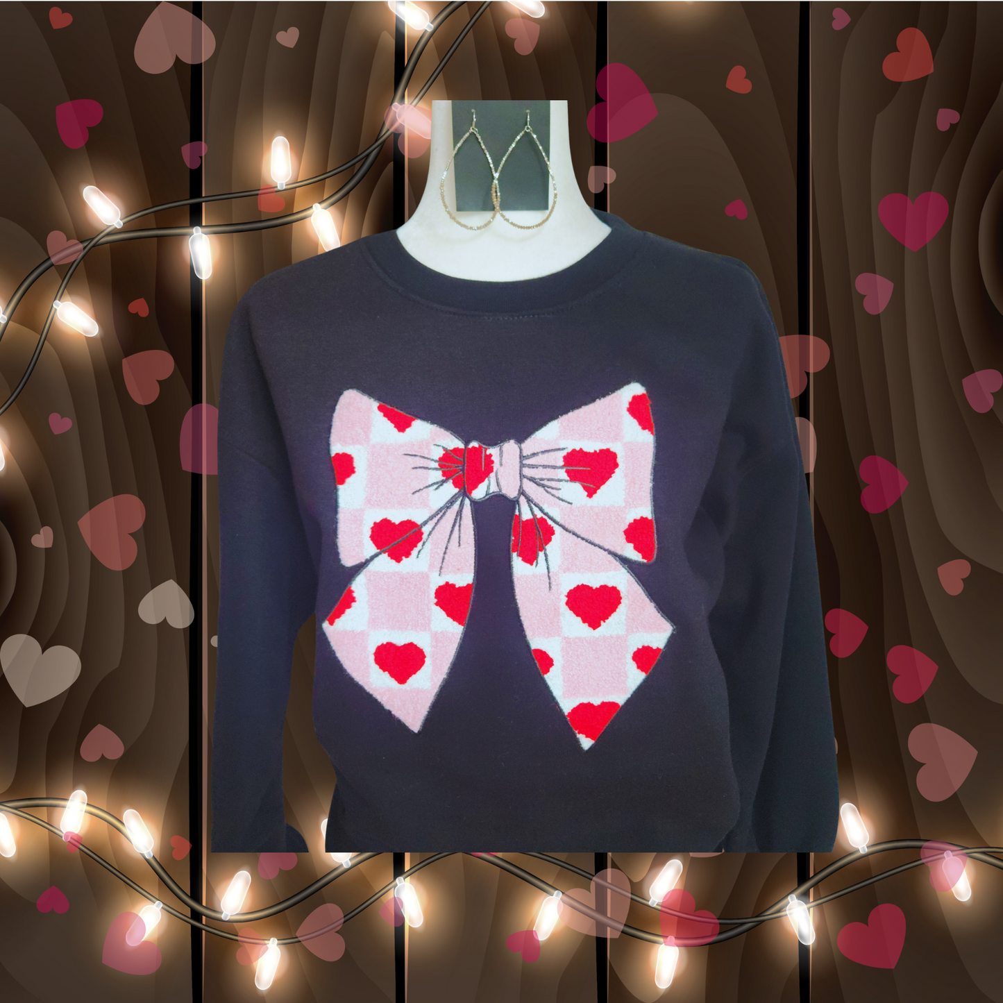 Pink Checker w/Heats Bow Sweatshirt