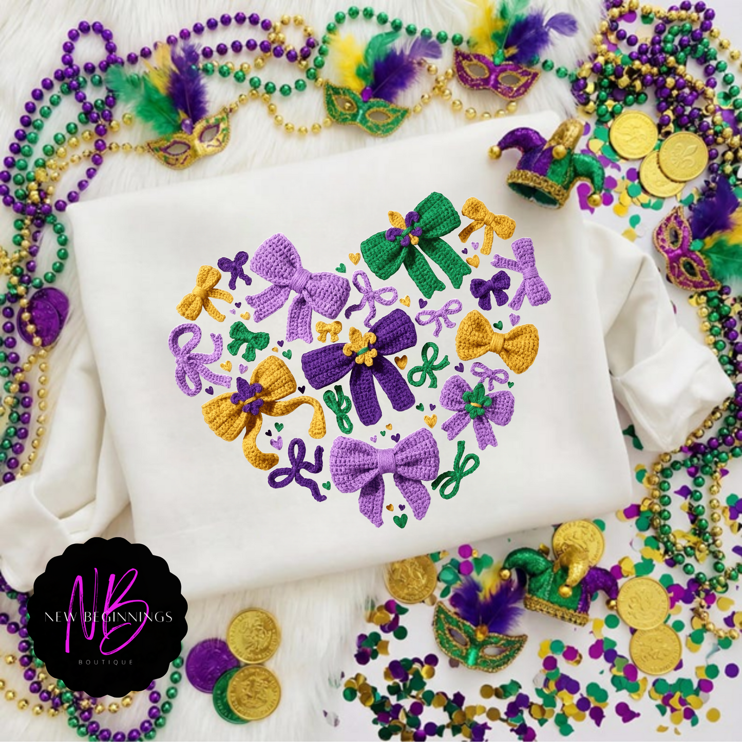 Mardi Gras Heart Bows Sweatshirt