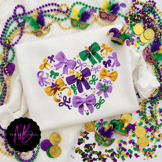 Mardi Gras Heart Bows Sweatshirt