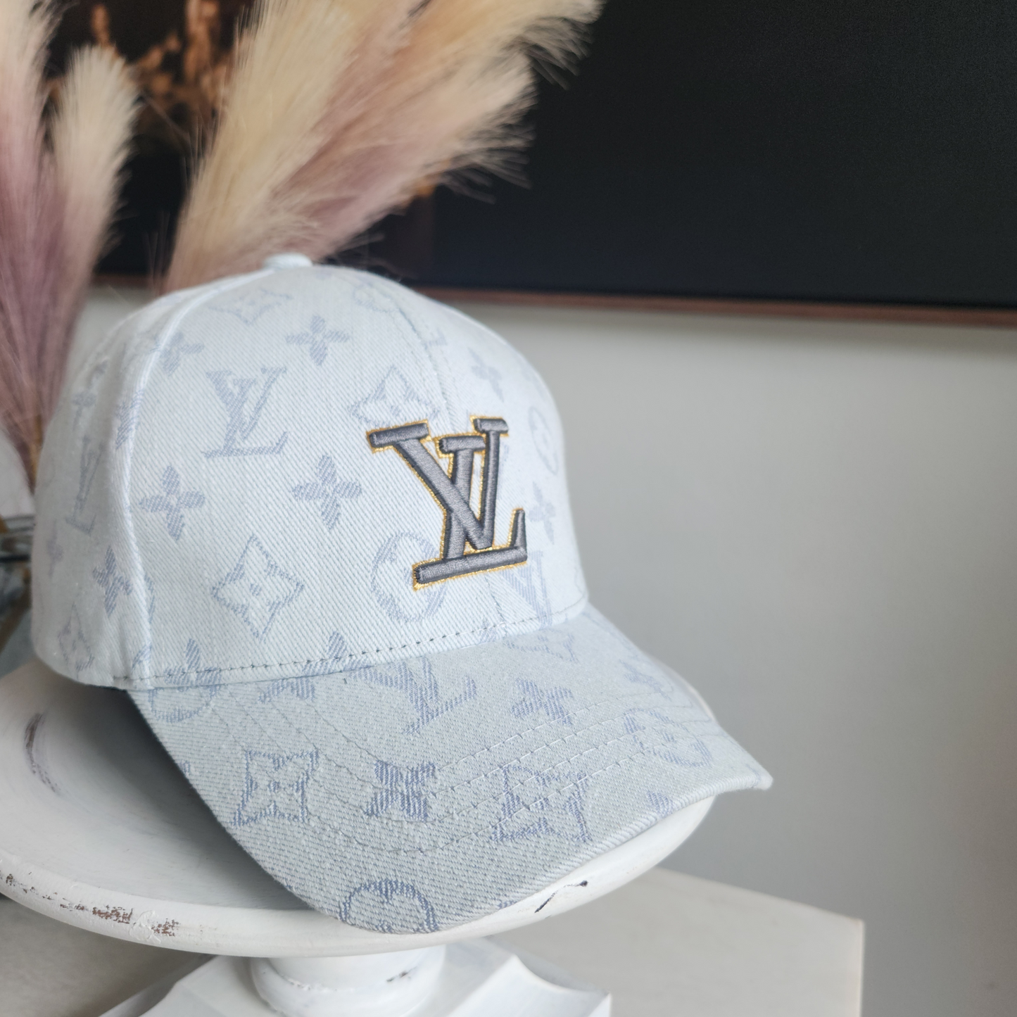 White LV Cap Embroidered
