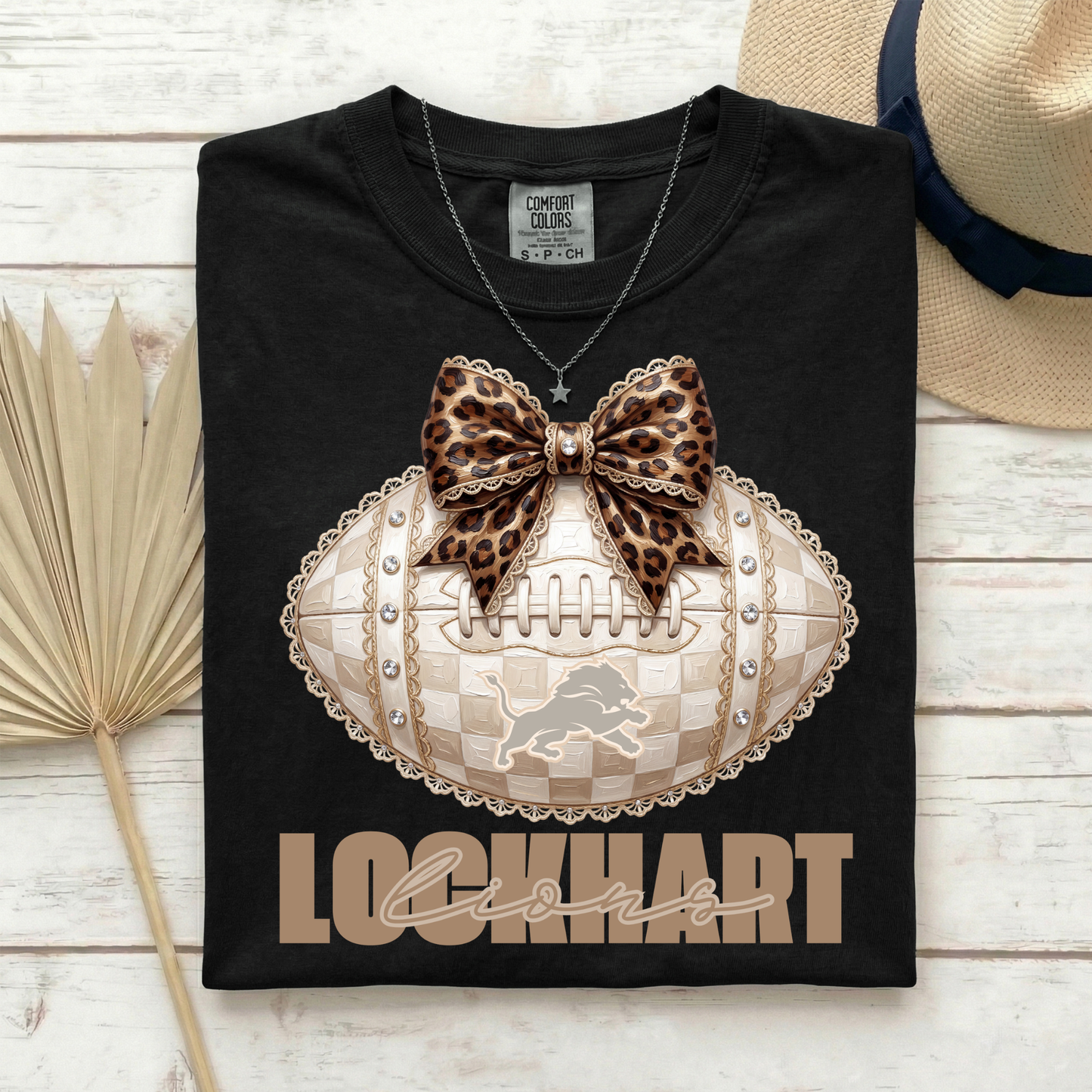 Beige Football Animal Print Bow Tshirt