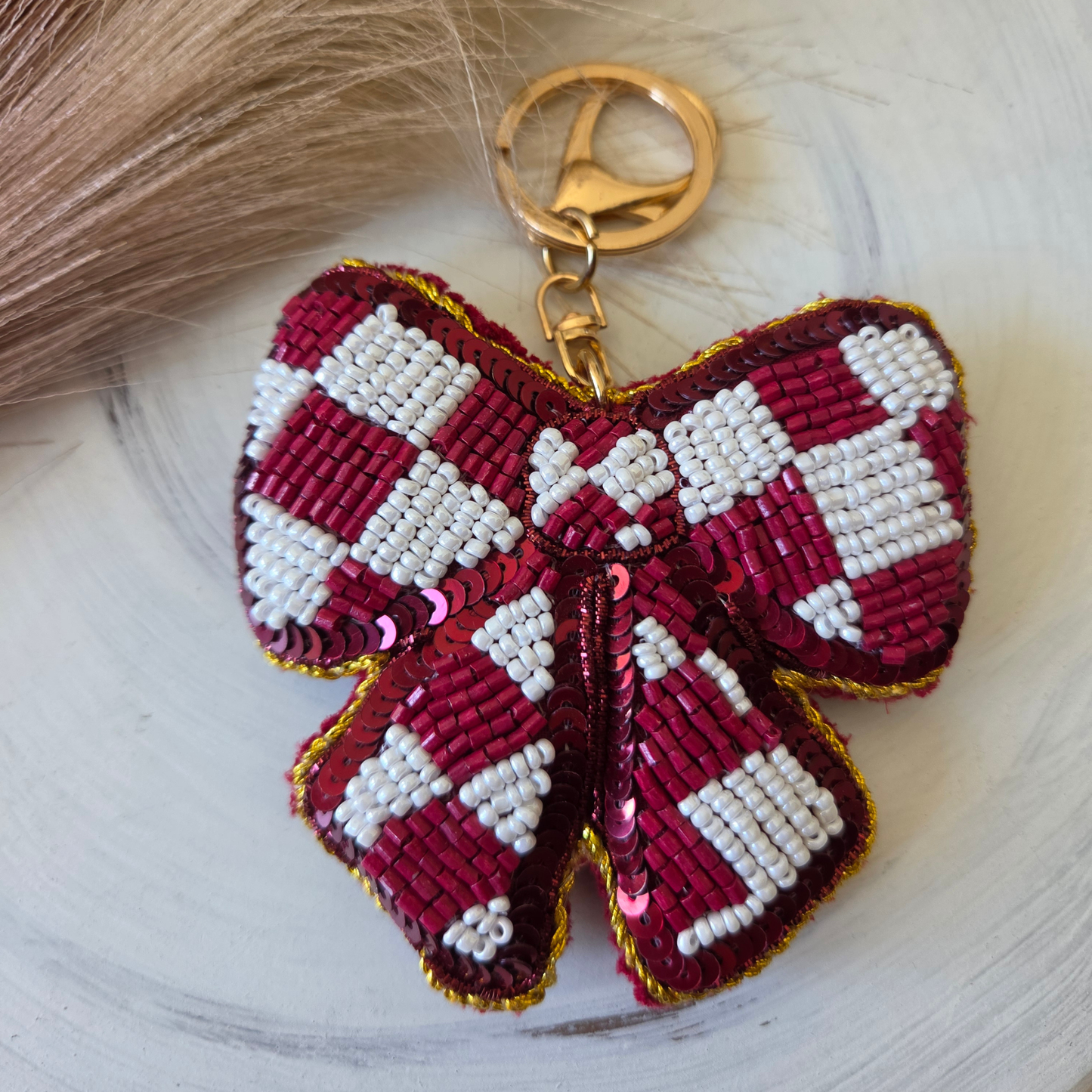 Checkered Bow Keychain