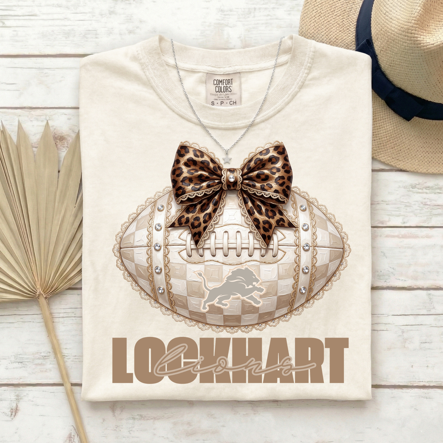 Beige Football Animal Print Bow Tshirt