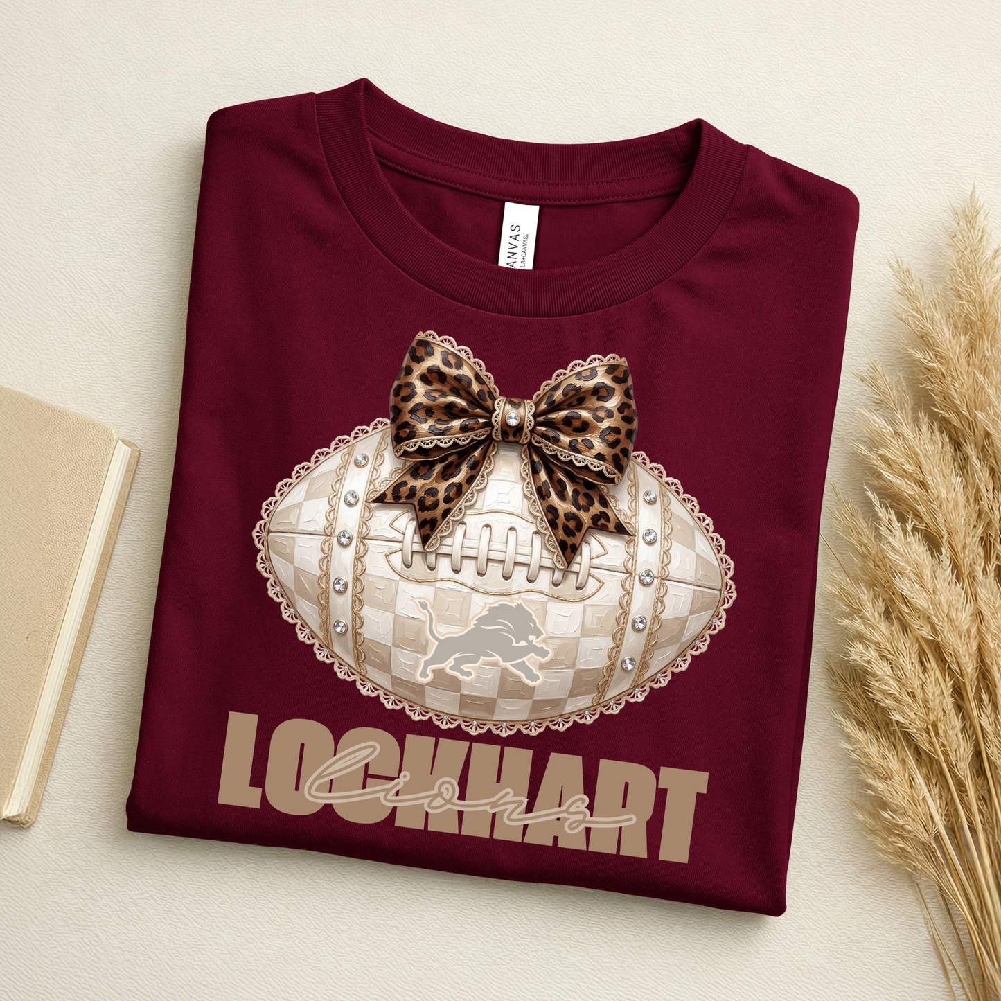 Beige Football Animal Print Bow Tshirt
