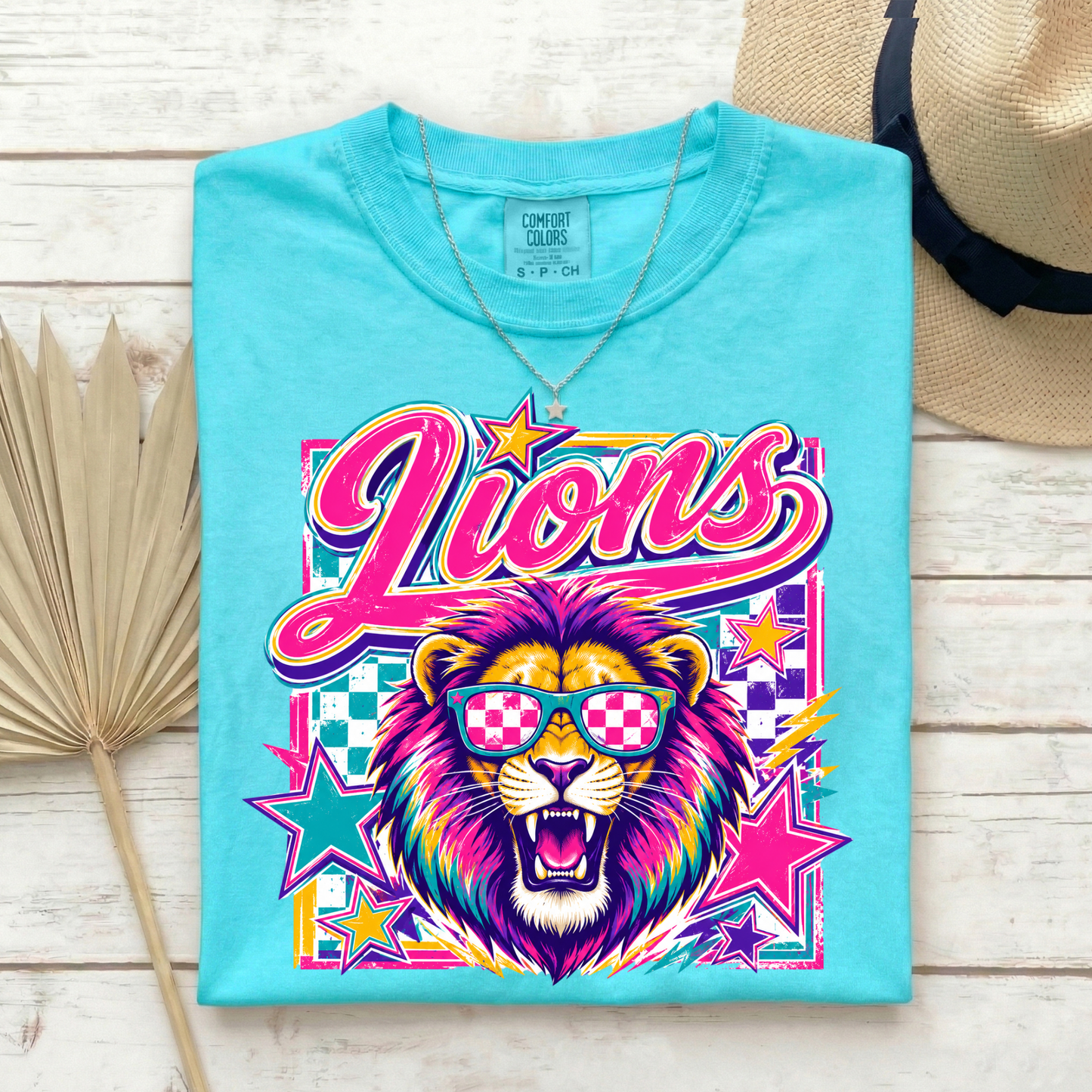Colorful Lion Checkered Sunglasses Shirt