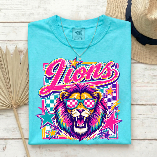 Colorful Lion Checkered Sunglasses Shirt