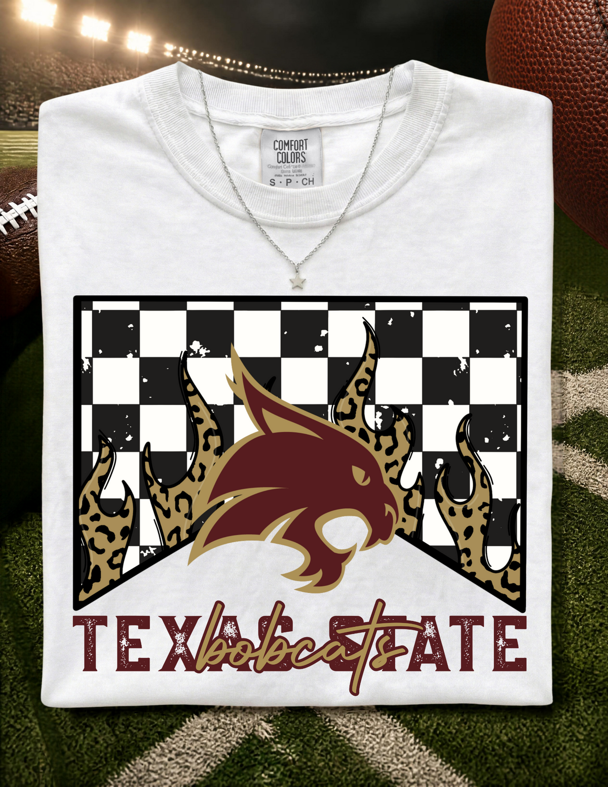 TX State Flame/Checkered T-shirt