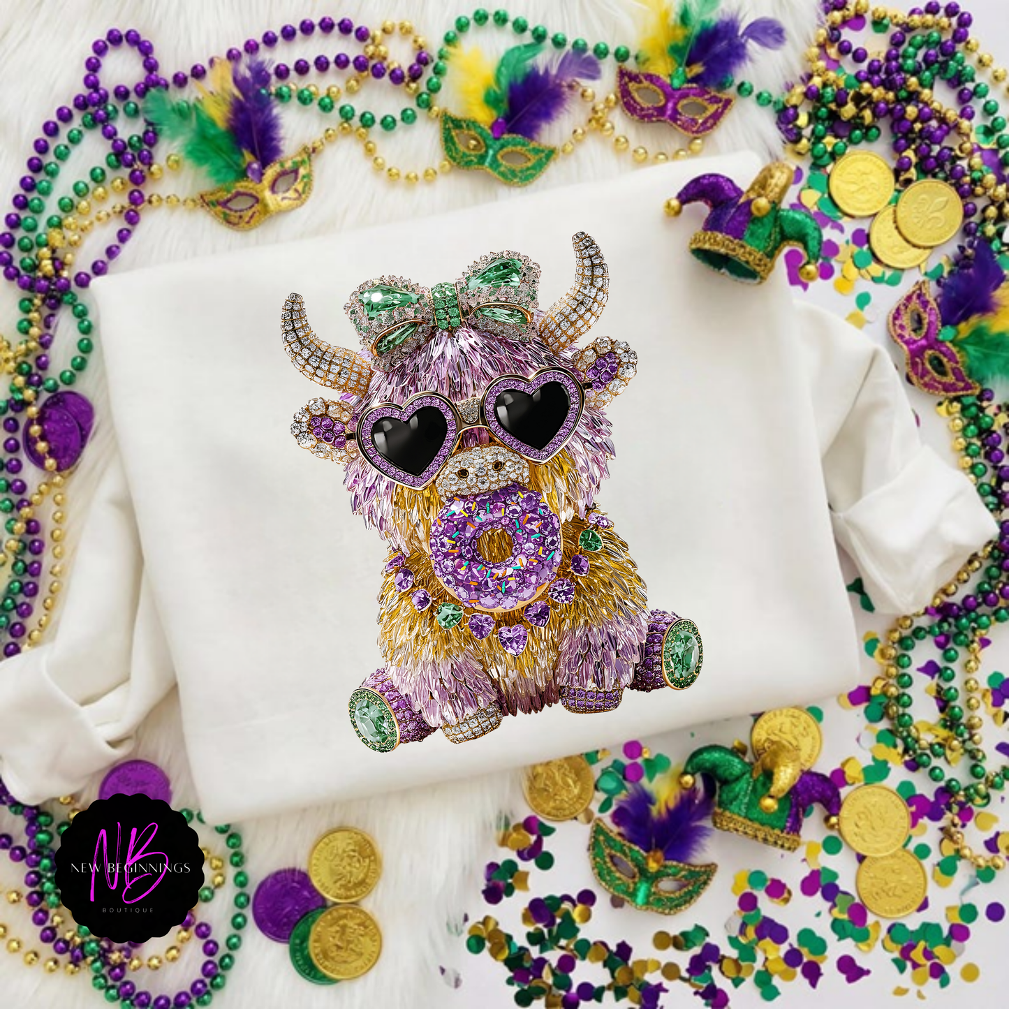 Mardi Gras Highland Cow Sweatshirt