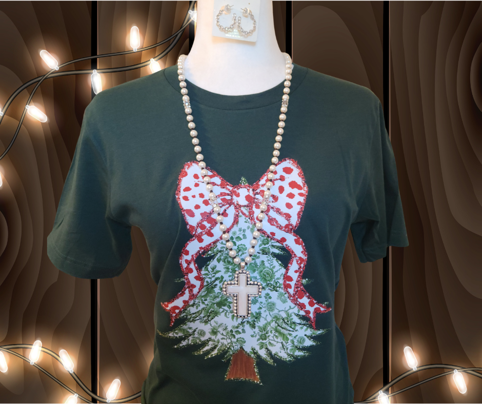 White Bow Christmas Tree T-shirt