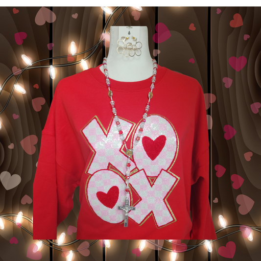 XOXO Pink Checkered Sweatshirt