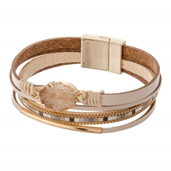 Druzy faux leather color block magnetic bracelet.