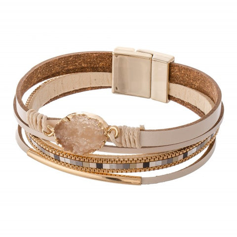 Druzy faux leather color block magnetic bracelet.